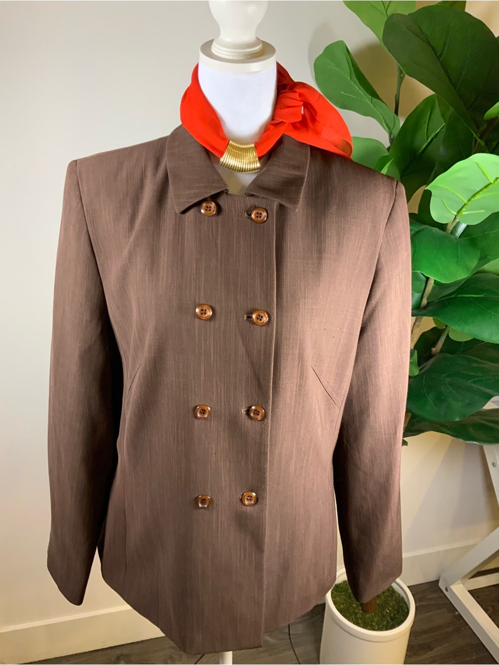 dressbarn Brown Double-Breasted Blazer